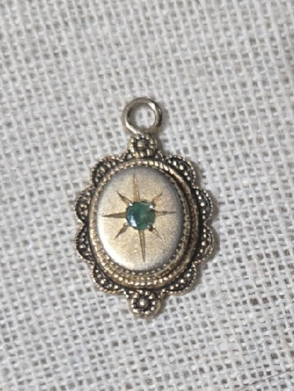 Vintage Silver Compass Star Pendant with Emerald Center